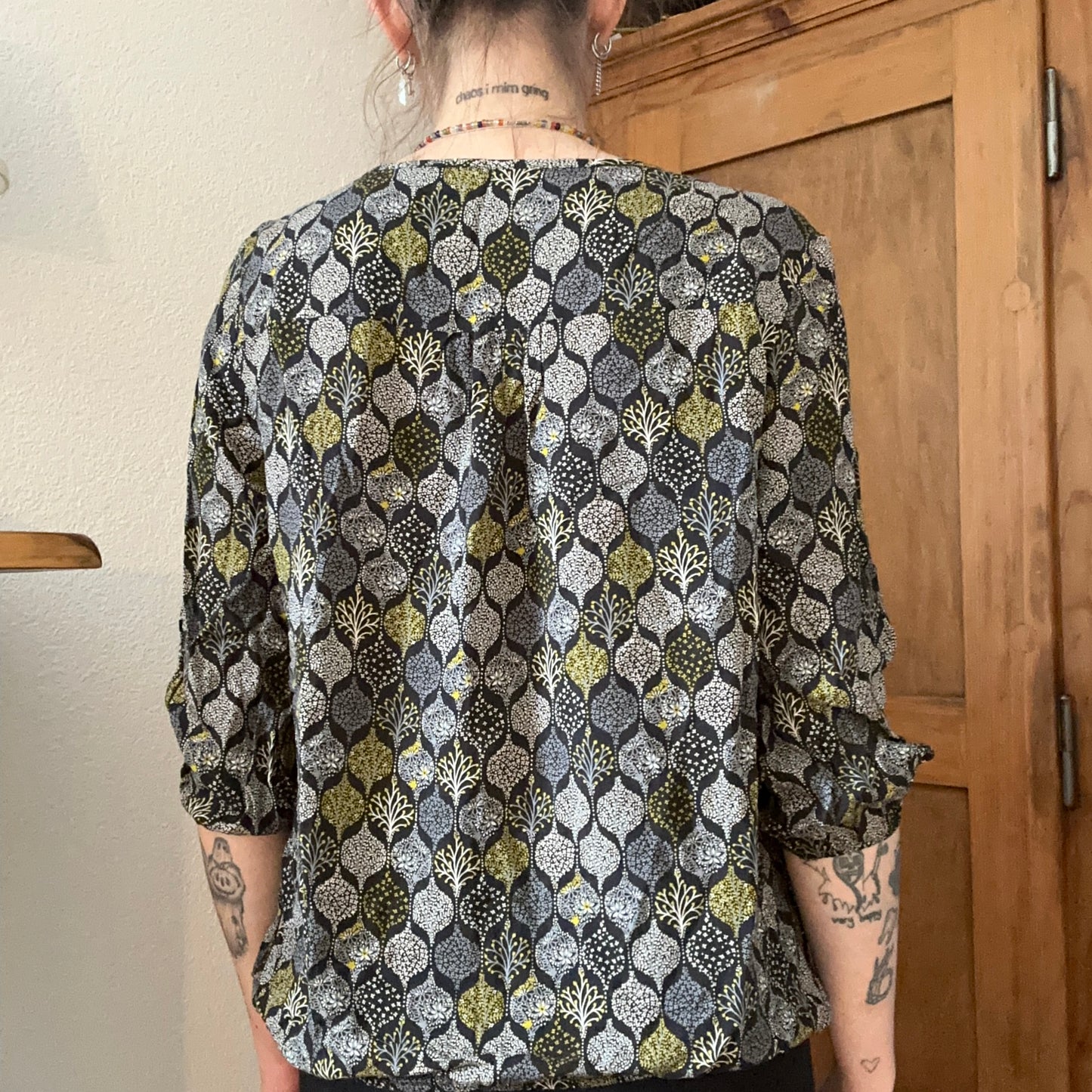 Black Blouse with yellow and gray details