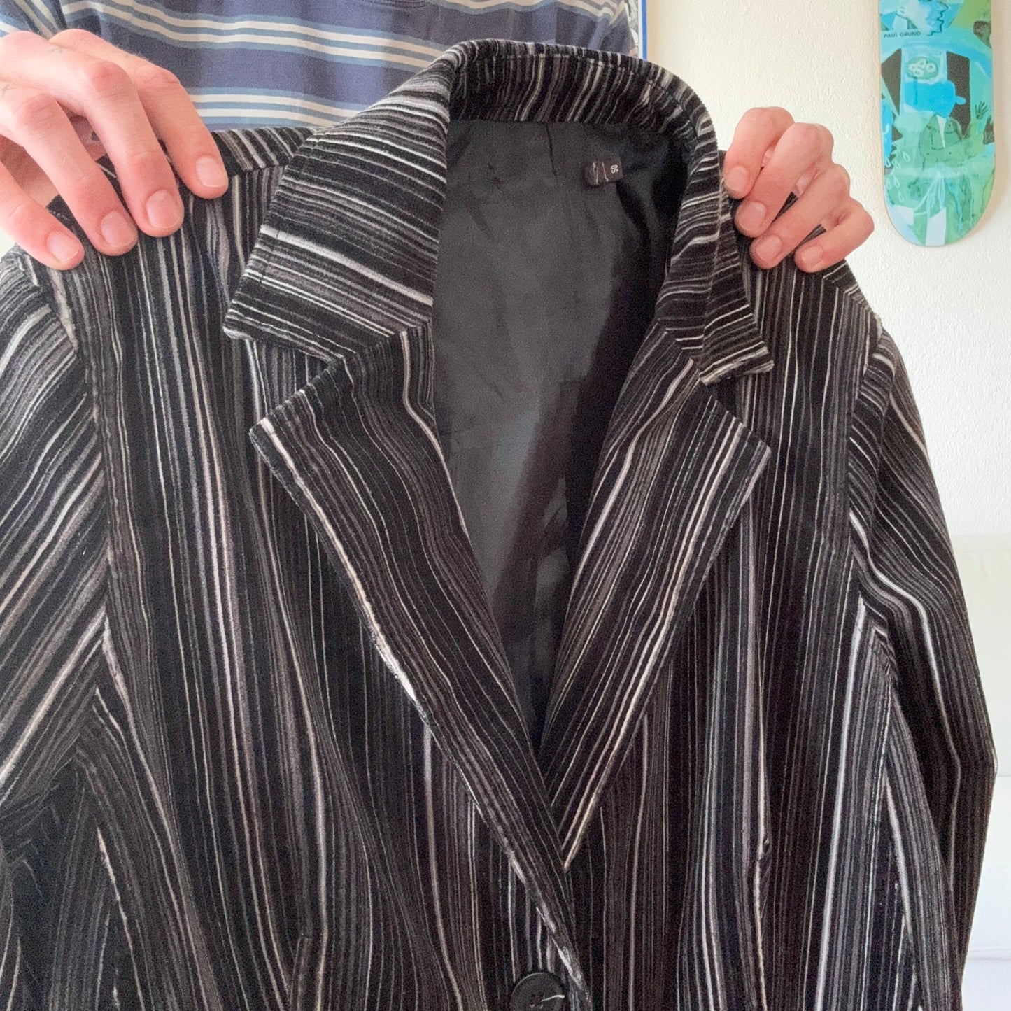 Black Blazer with gray and white Stripes