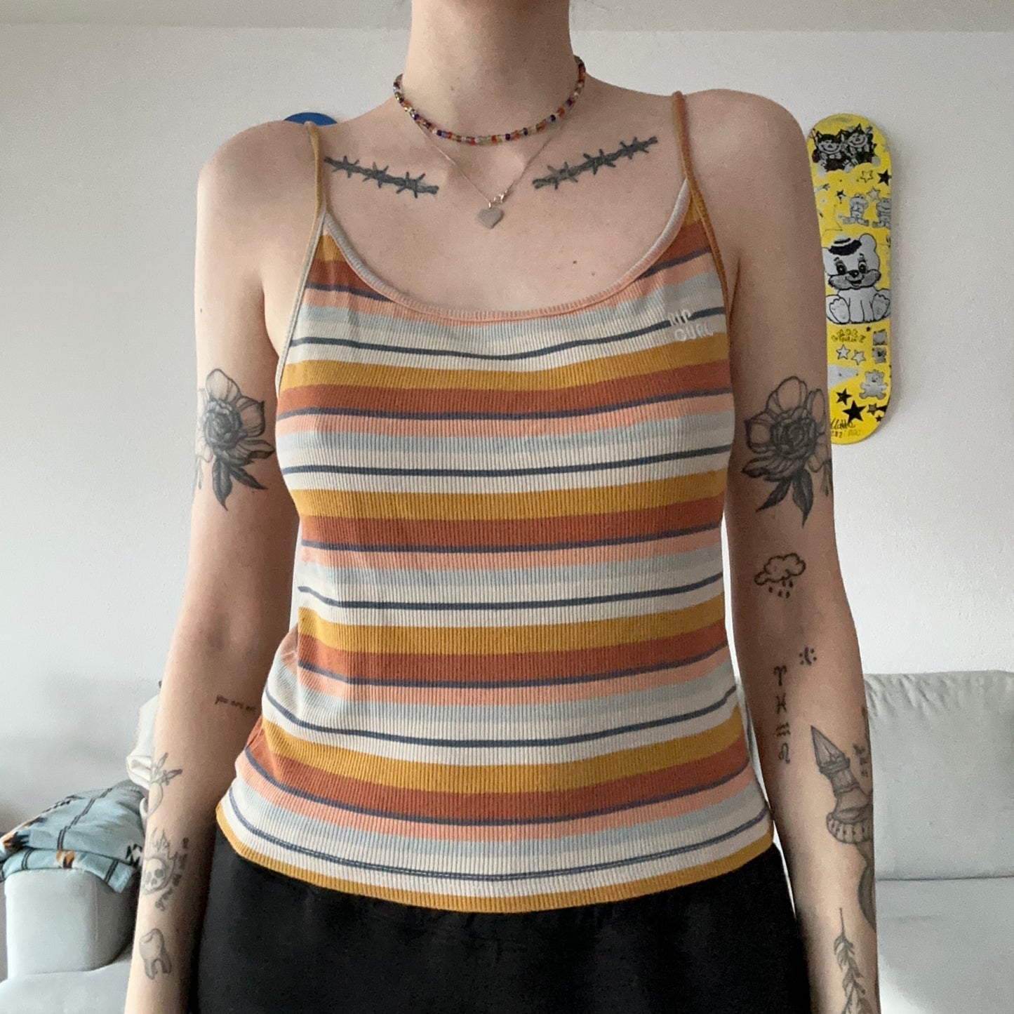 Orange, blue and yellow striped Top