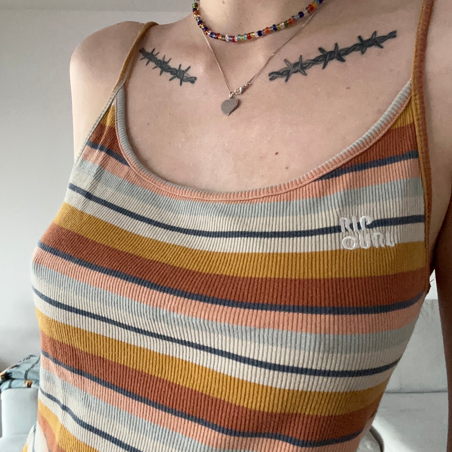 Orange, blue and yellow striped Top