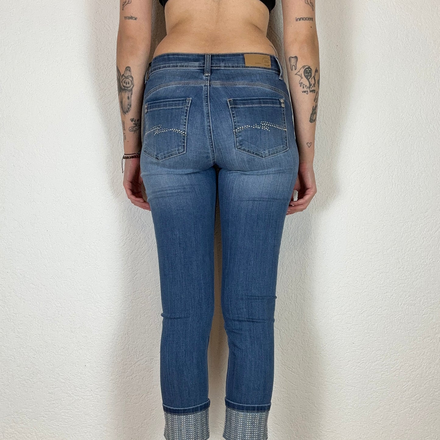 Y2K Blue Capri Jeans with cute beads