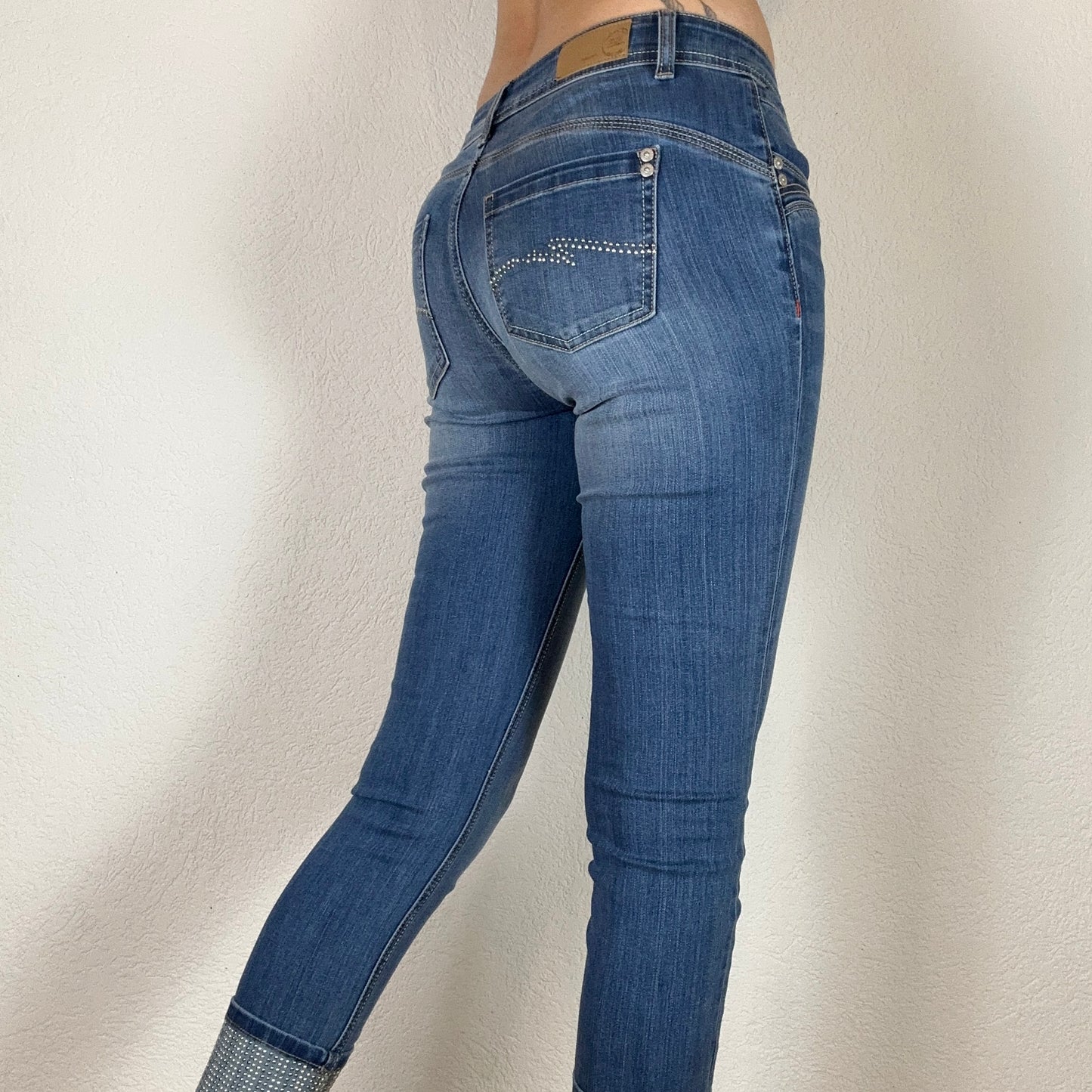 Y2K Blue Capri Jeans with cute beads