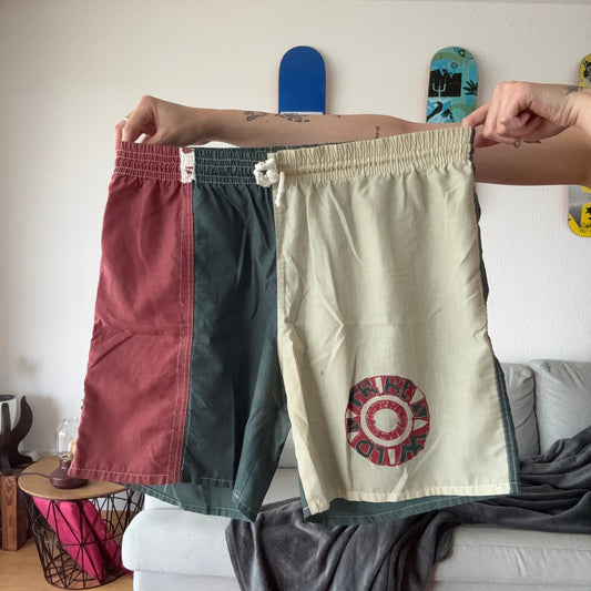 Vintage, Green, Red, and Beige Shorts