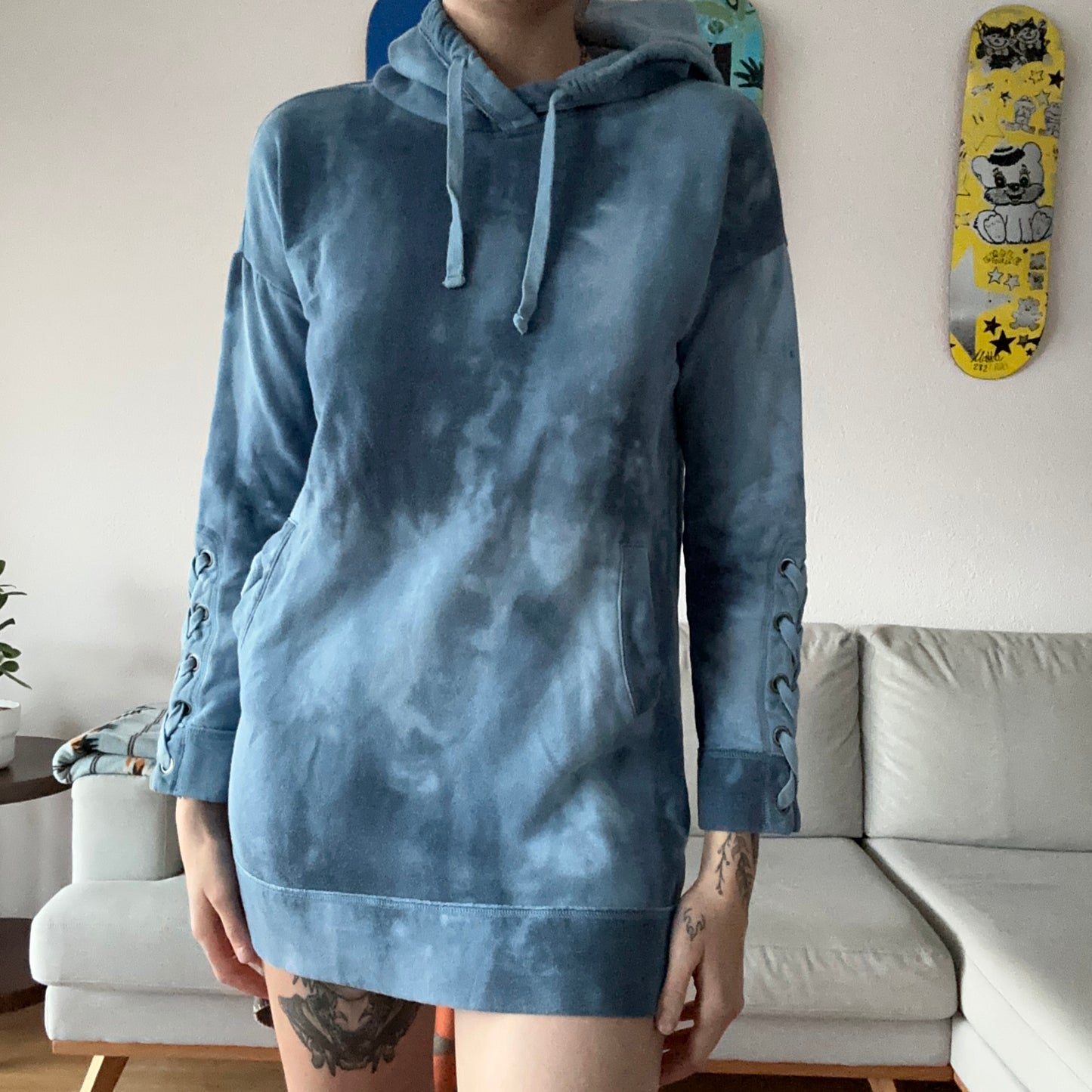 Blue Hoodie / Dress with cute arm details