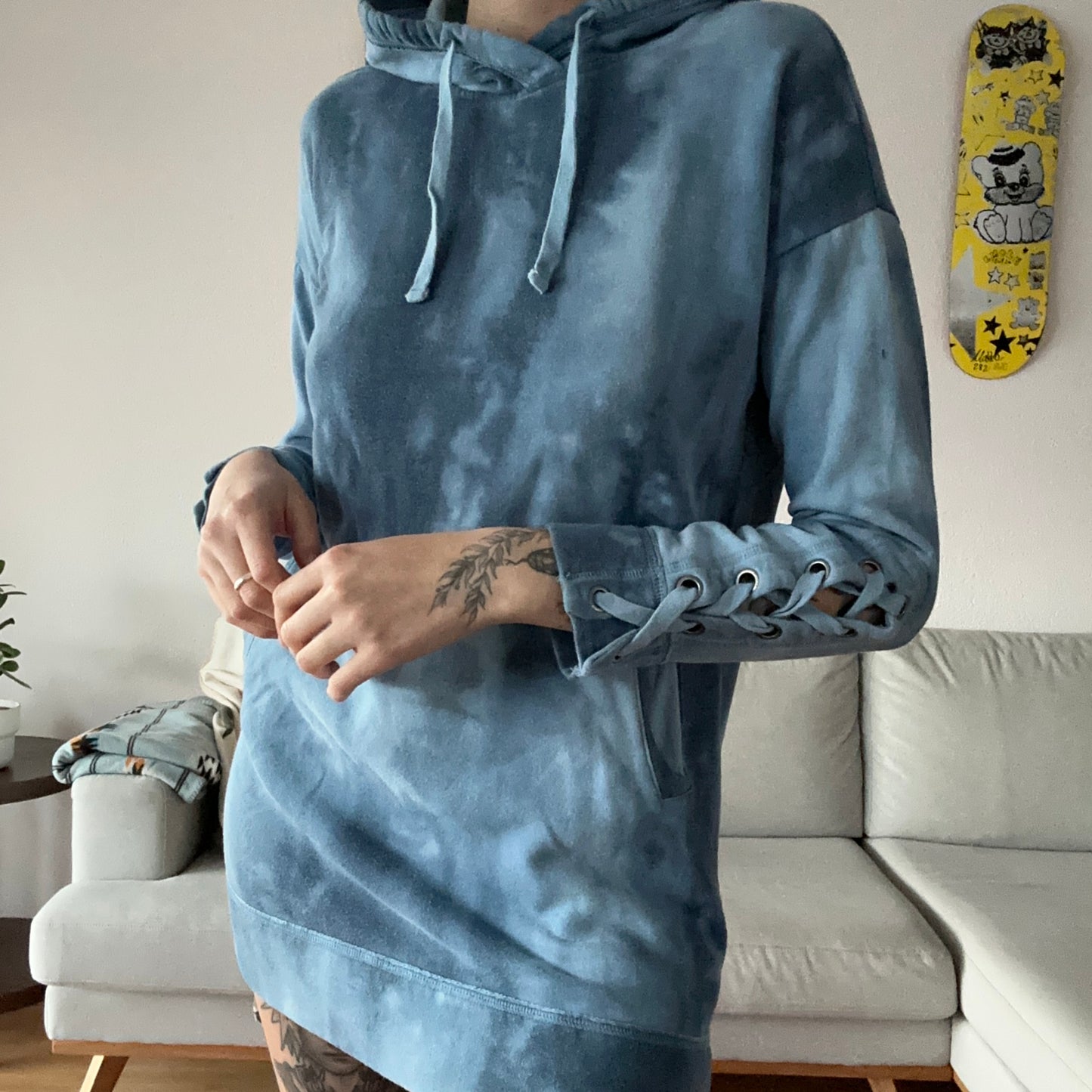 Blue Hoodie / Dress with cute arm details