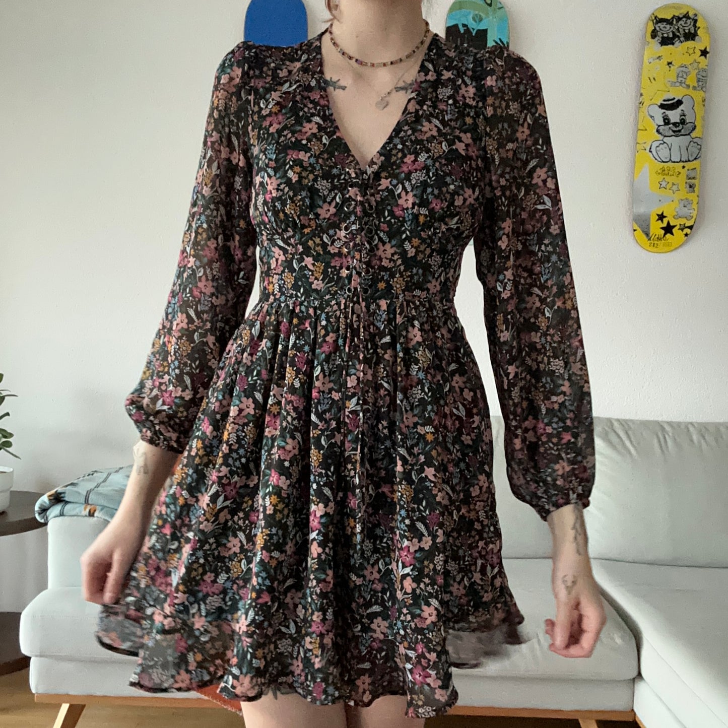 Black Dress with cute flower Print