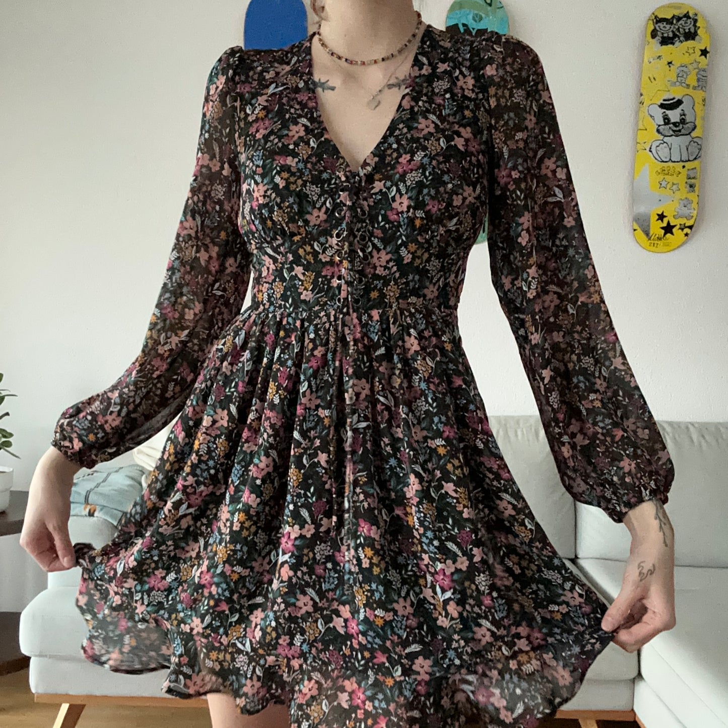 Black Dress with cute flower Print