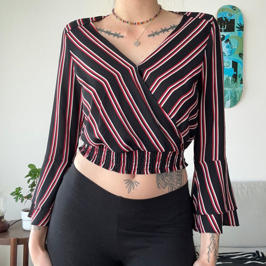 Black, Red and white striped Blouse | Bern