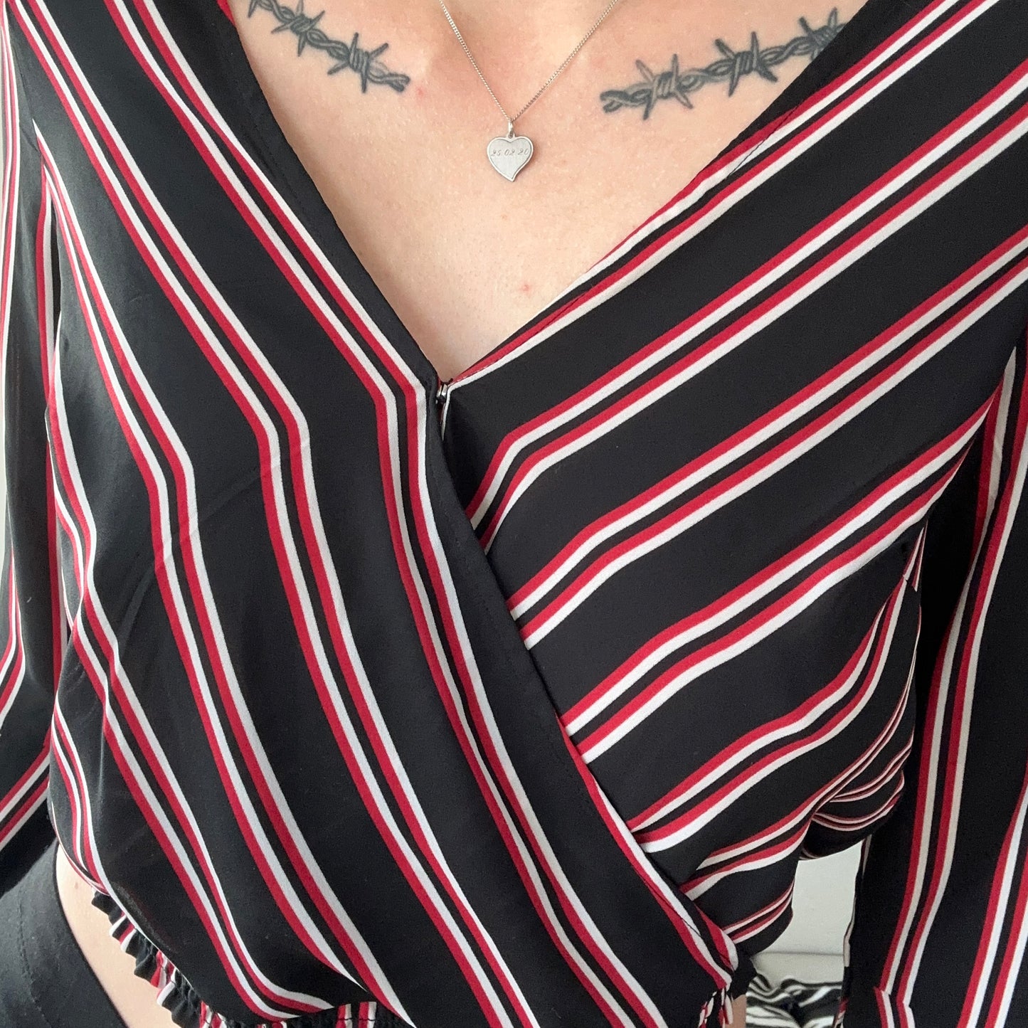 Black, Red and white striped Blouse | Bern