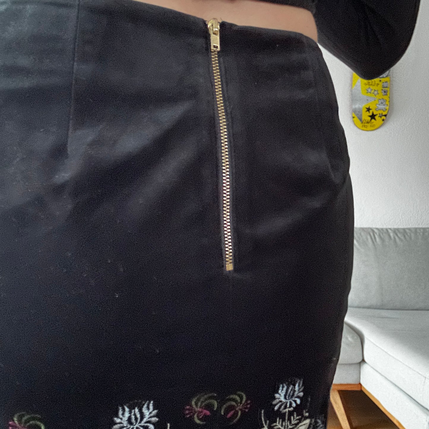 Black velvet Mini Skirt with cute little flowers around the bottom