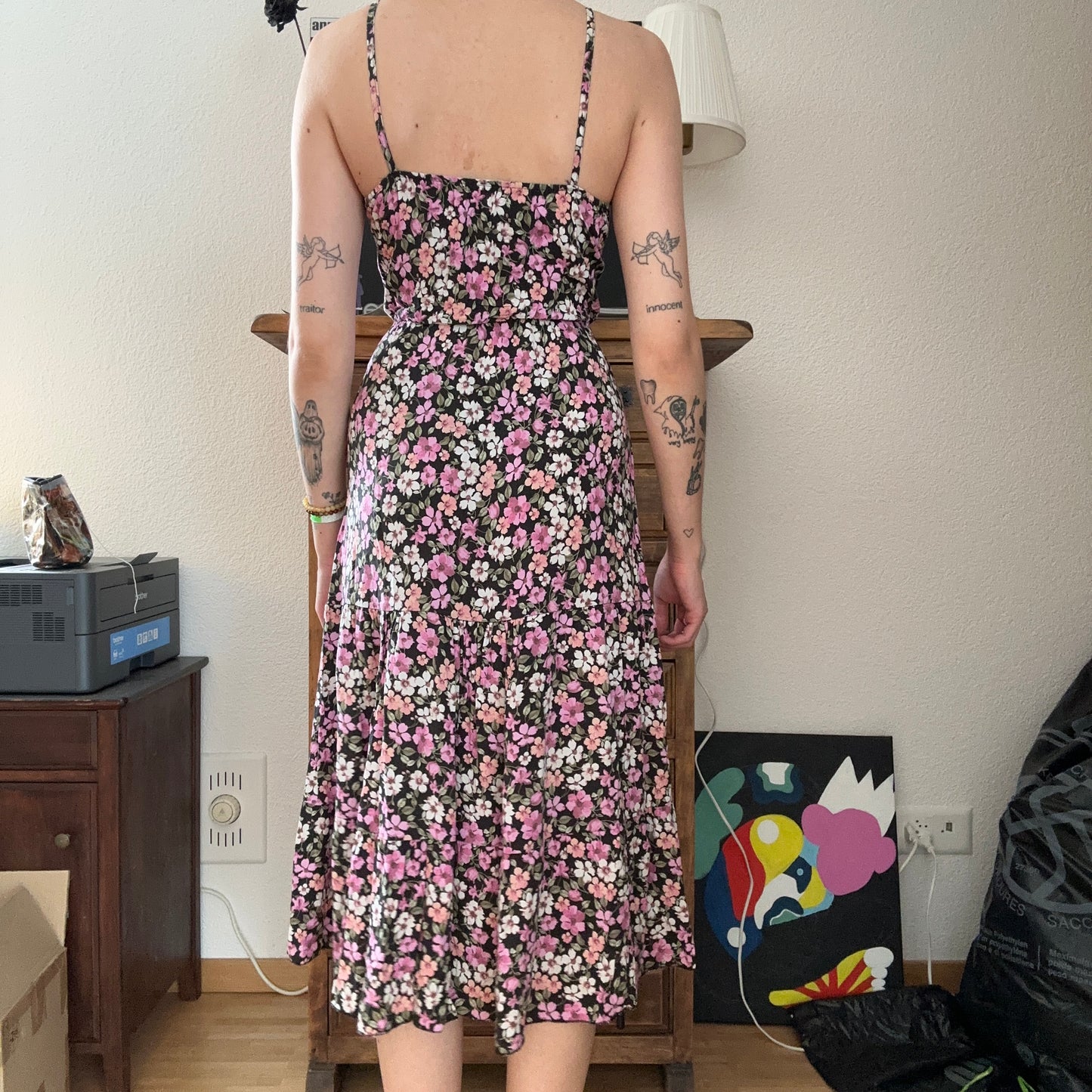 Black Midi Dress with cute Flower Print | Bern