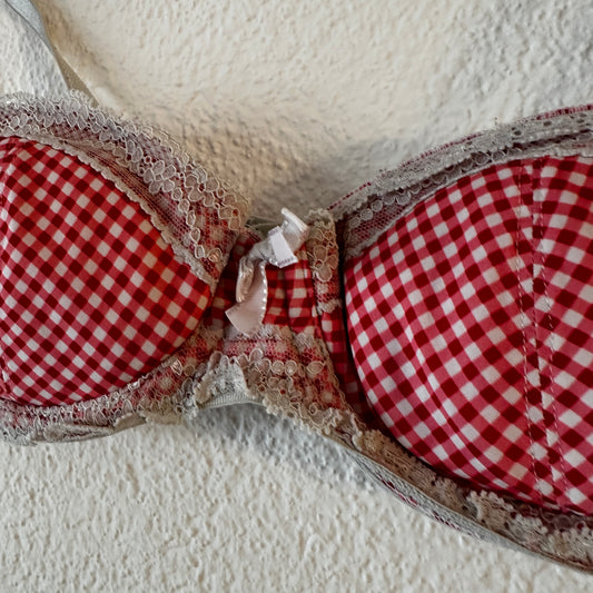 Weiß-rosa karierter BH