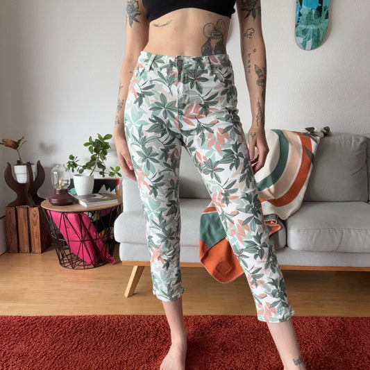 White Pants with green and pink leaves