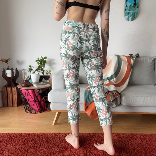 White Pants with green and pink leaves