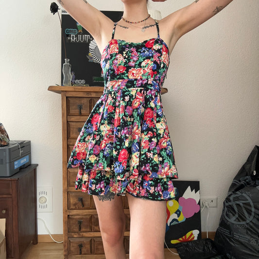 Black Mini Dress with cute Flower Print | Bern