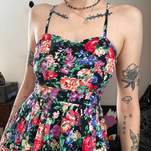 Black Mini Dress with cute Flower Print | Bern