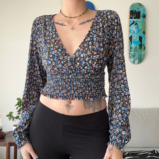Black Blouse with colorful Flower Print | Bern