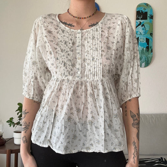 White Blouse with blue Flower Print | Bern