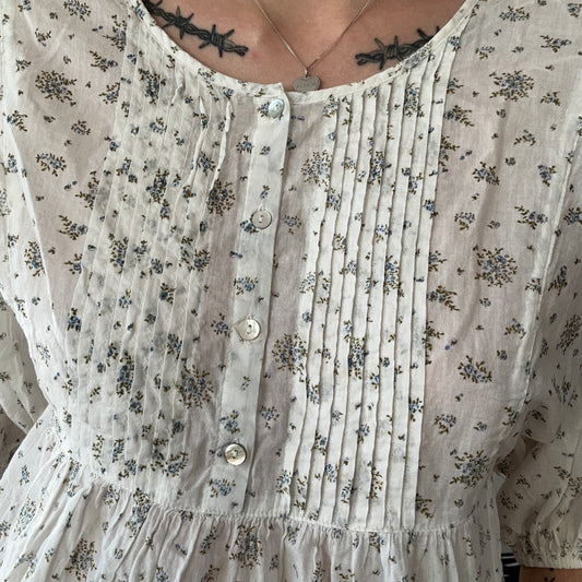 White Blouse with blue Flower Print | Bern