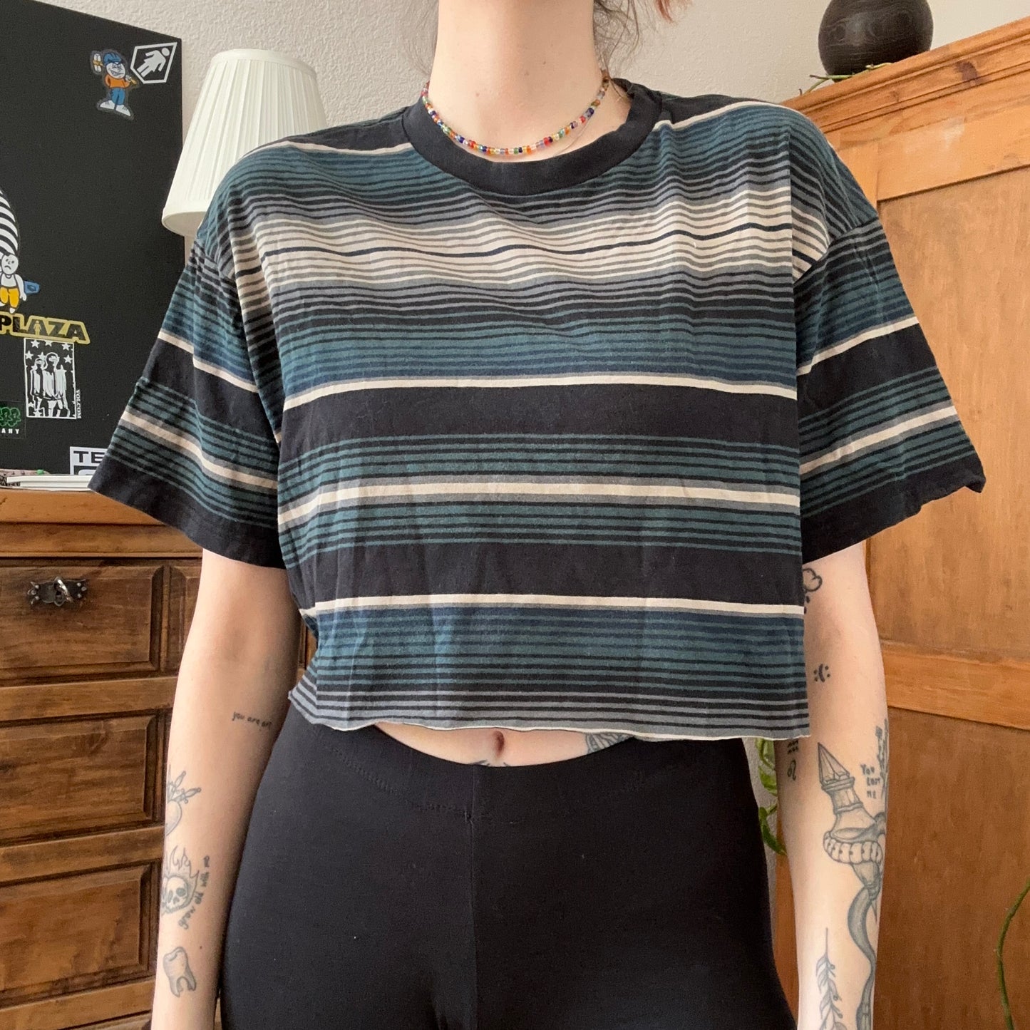 Reworked Blue Striped cropped shirt | Bern