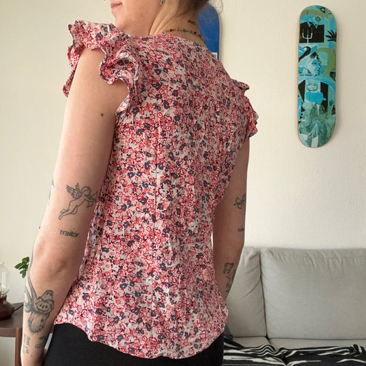 White Shirt with red and blue Flower Print | Bern