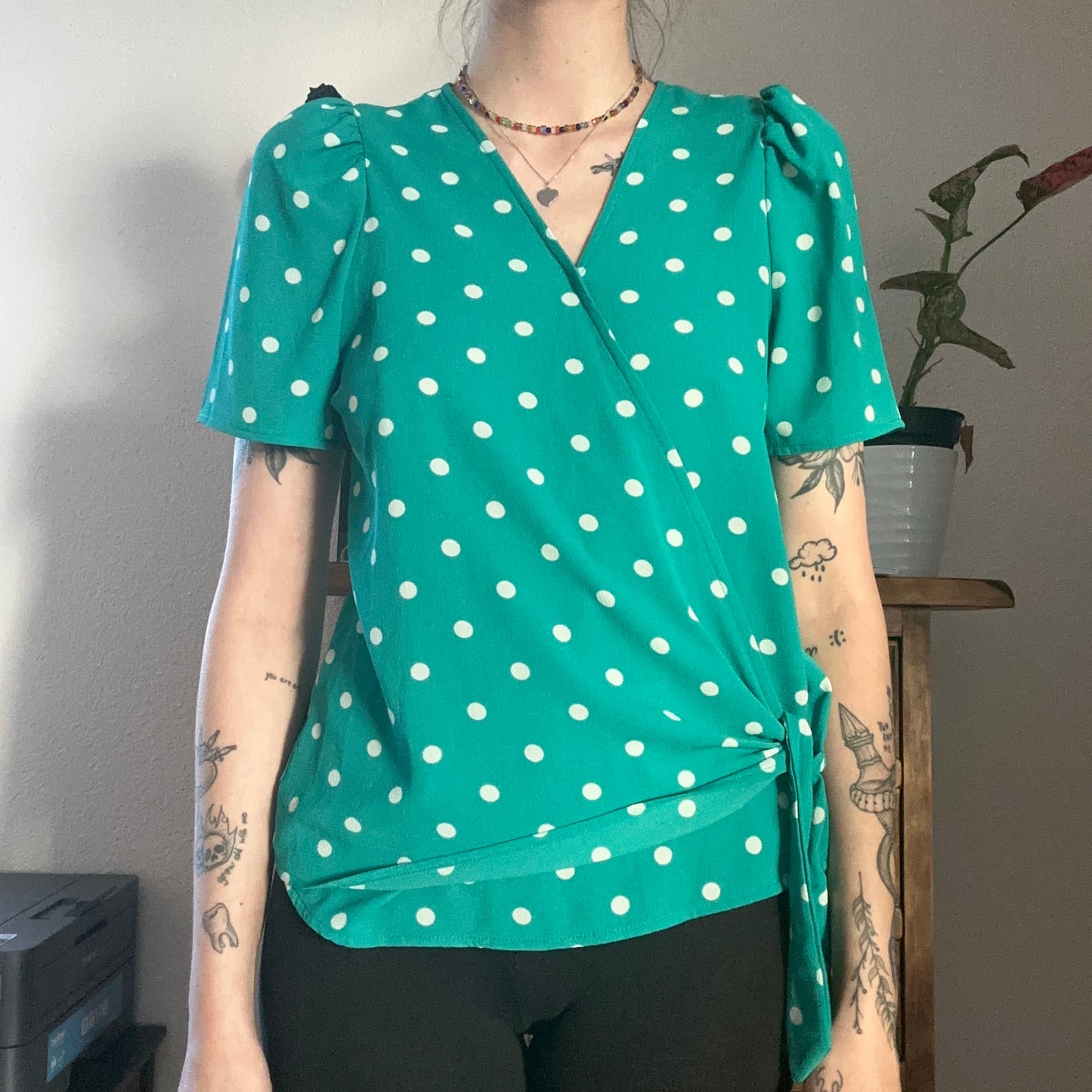 Green Shirt / Blouse with white dots | Bern