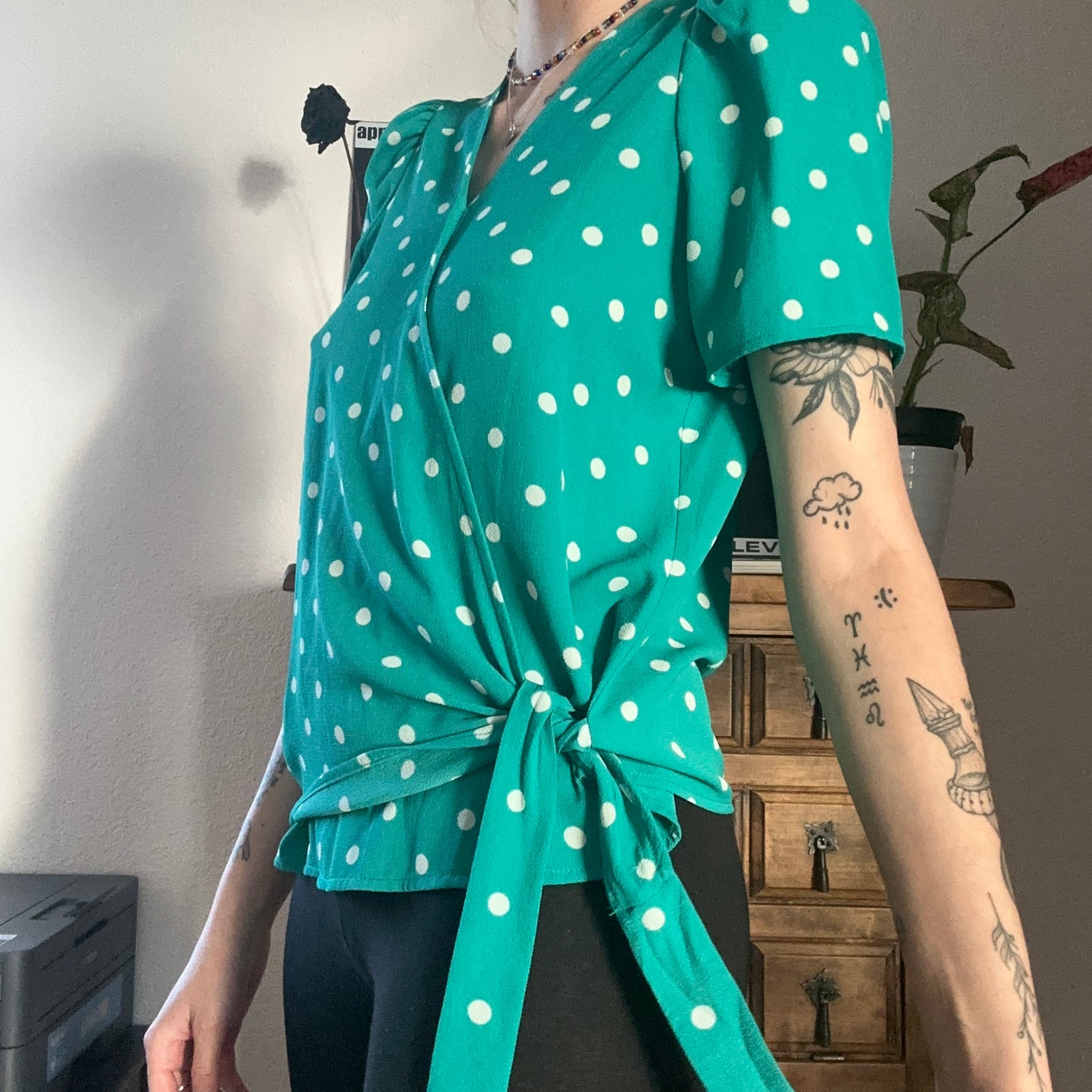 Green Shirt / Blouse with white dots | Bern