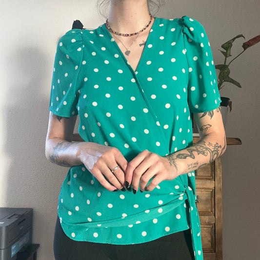 Turquoise Shirt / Blouse with white dots | Bern