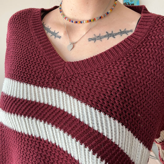 Red cropped Knit Sweater with white stripes | Bern