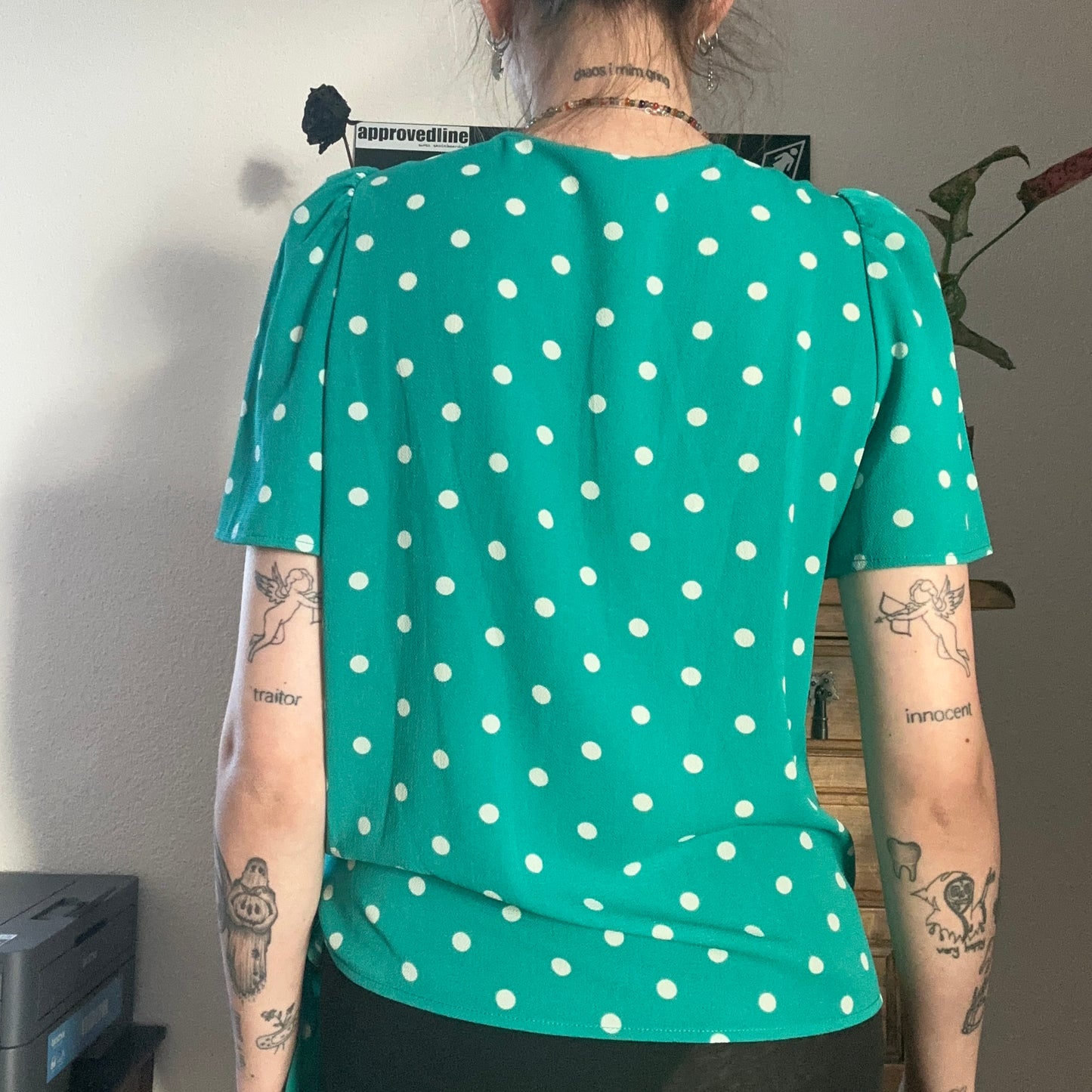 Green Shirt / Blouse with white dots | Bern