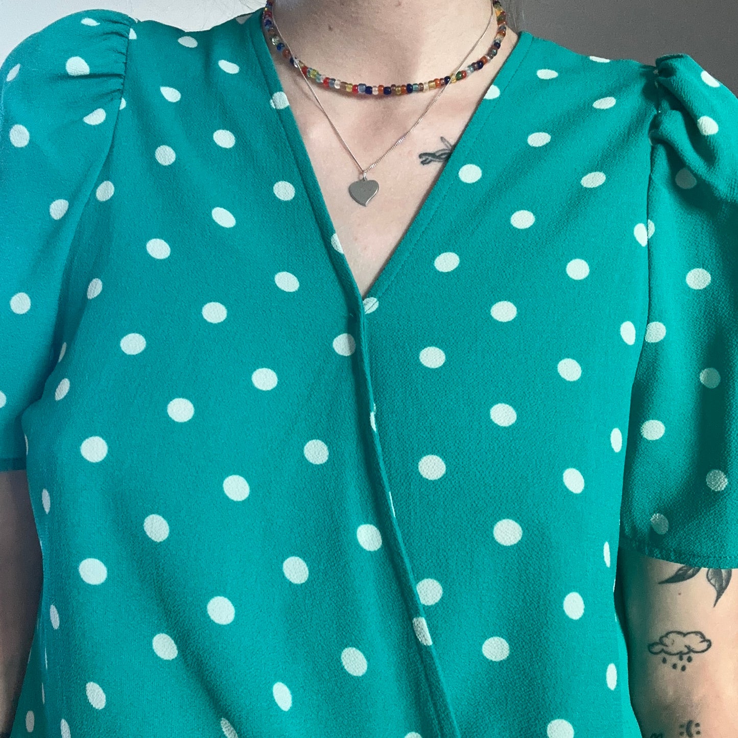 Green Shirt / Blouse with white dots | Bern