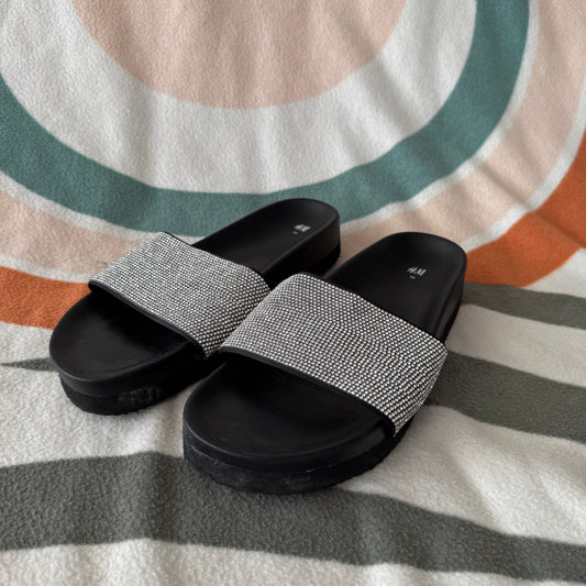 Black Slippers with silver glittery Details