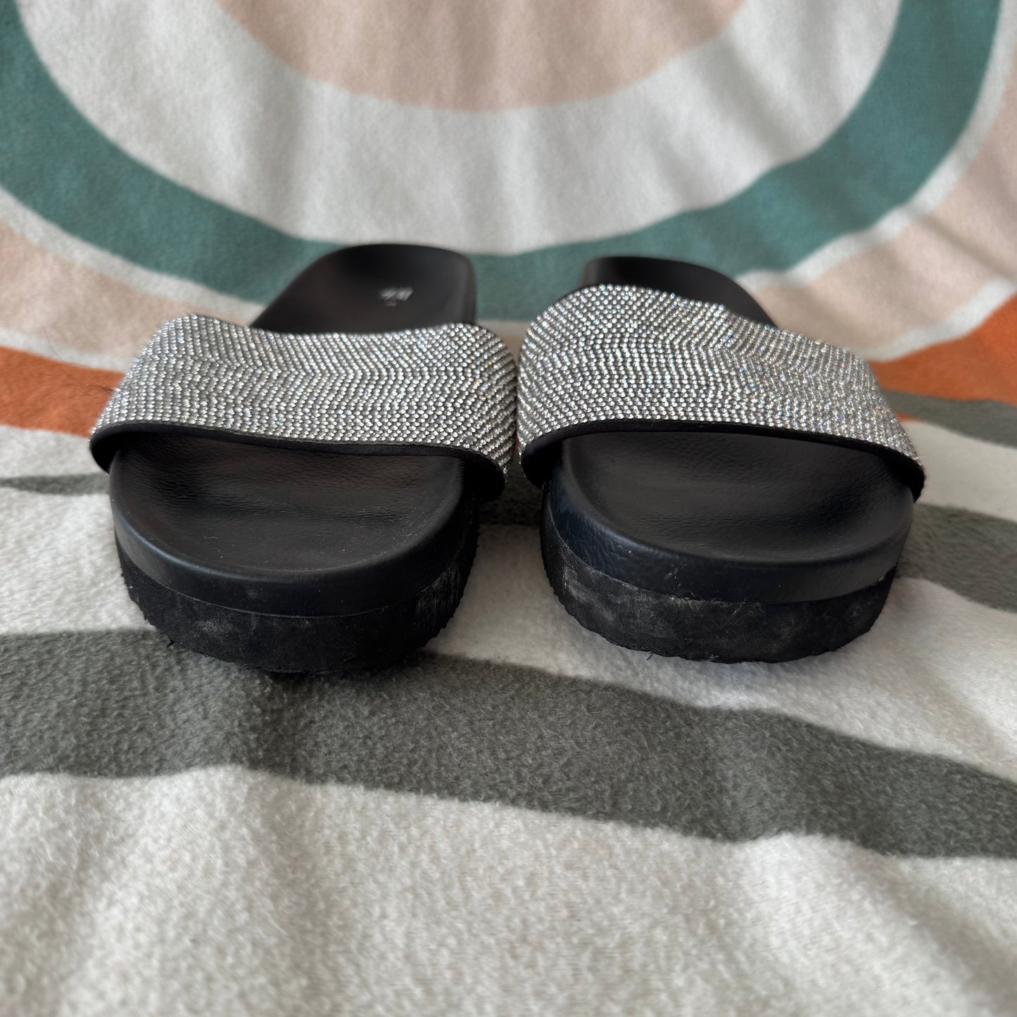 Black Slippers with silver glittery Details