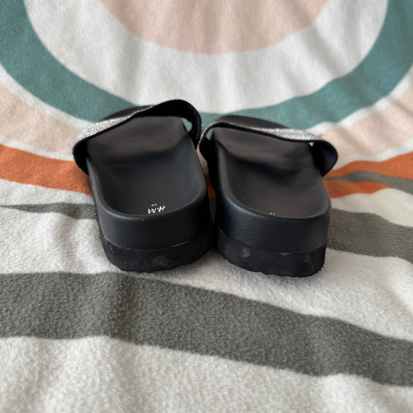 Black Slippers with silver glittery Details