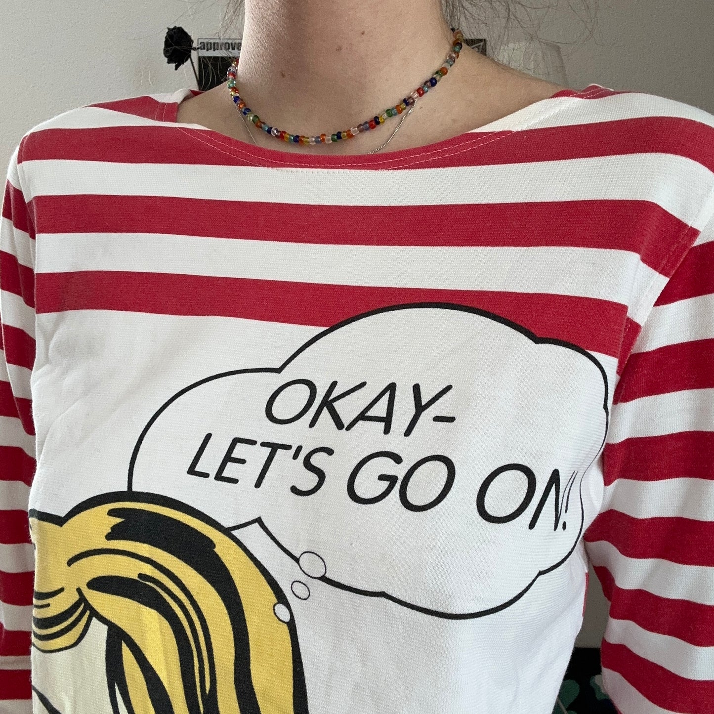 White Longsleeve with red Stripes and fun front print