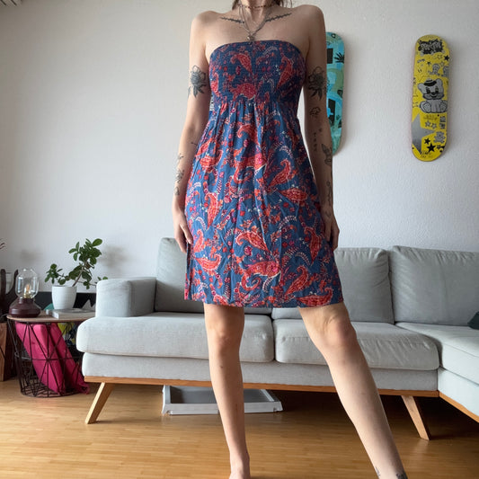 Blue Dress with red pattern | Bern