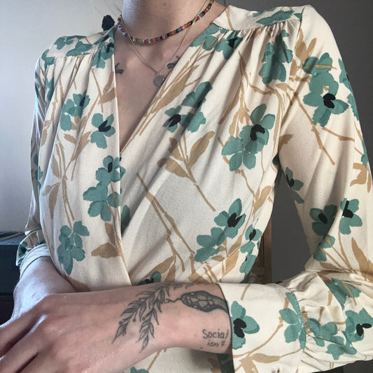 Beige Dress with blue Flower Print | Bern