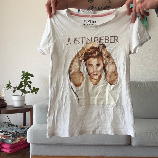 Weißes Hemd mit Justin Bieber-Print