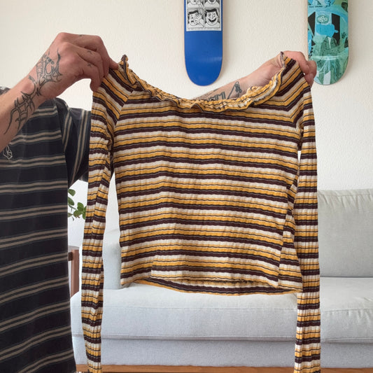 Yellow cropped Longsleeve with red and white stripes | Bern