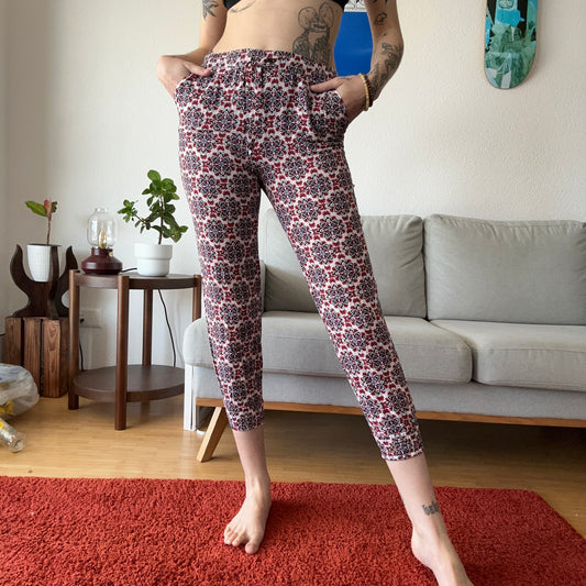 White pants with red, purple and black pattern | Bern