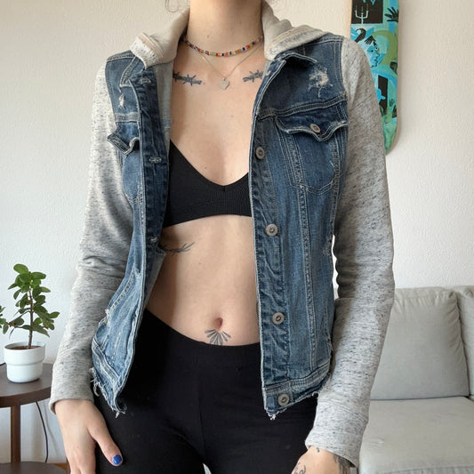 Blue Jeans Jacket with gray sleeves