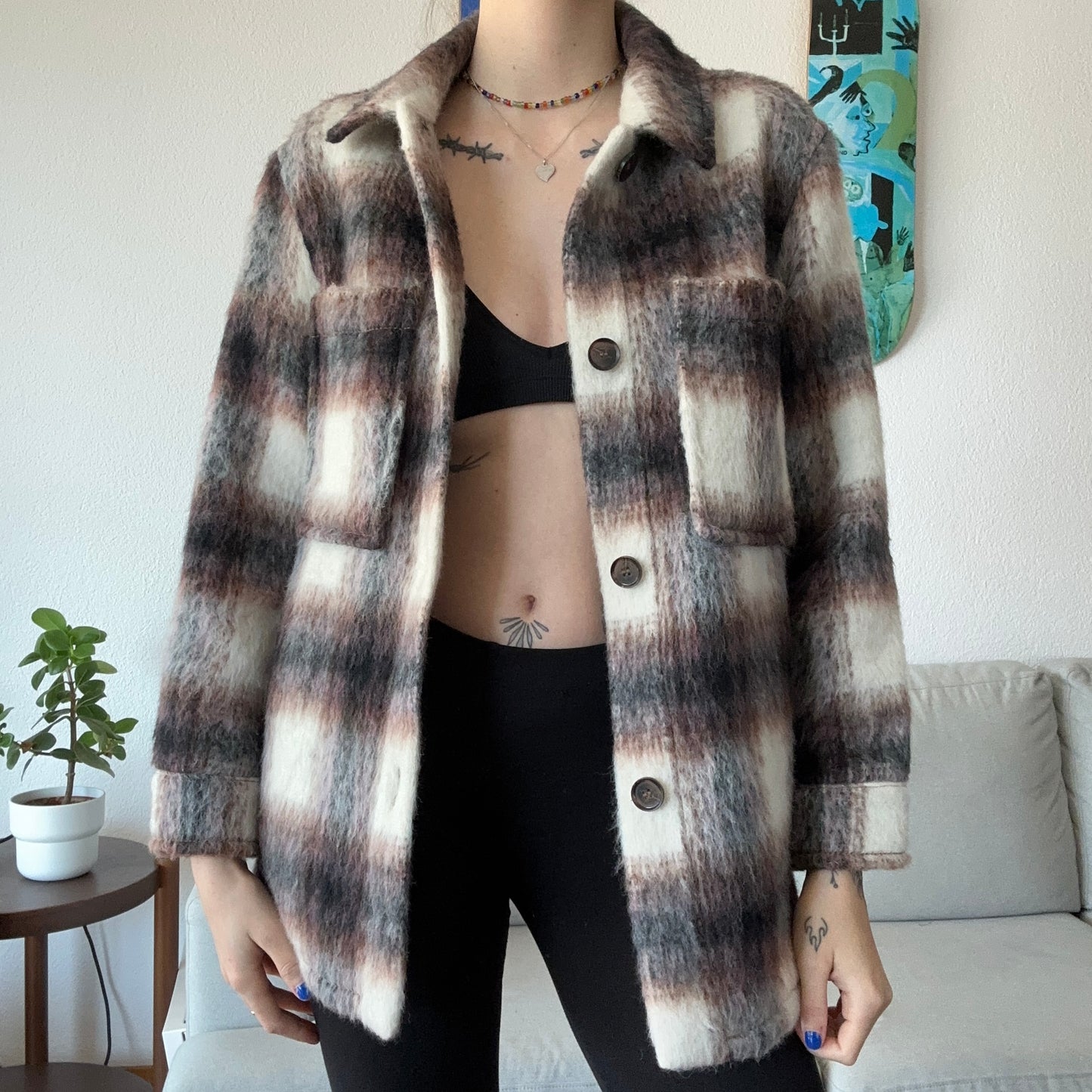 Beige, Brown and black Checked Jacket | Bern