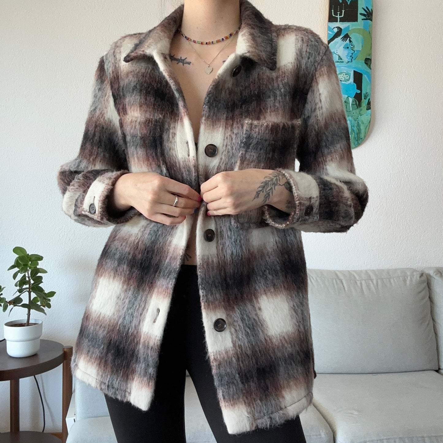 Beige, Brown and black Checked Jacket | Bern