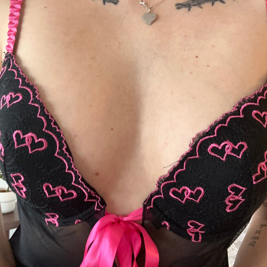 Y2K Black Babydoll Top with cute pink hearts | Bern