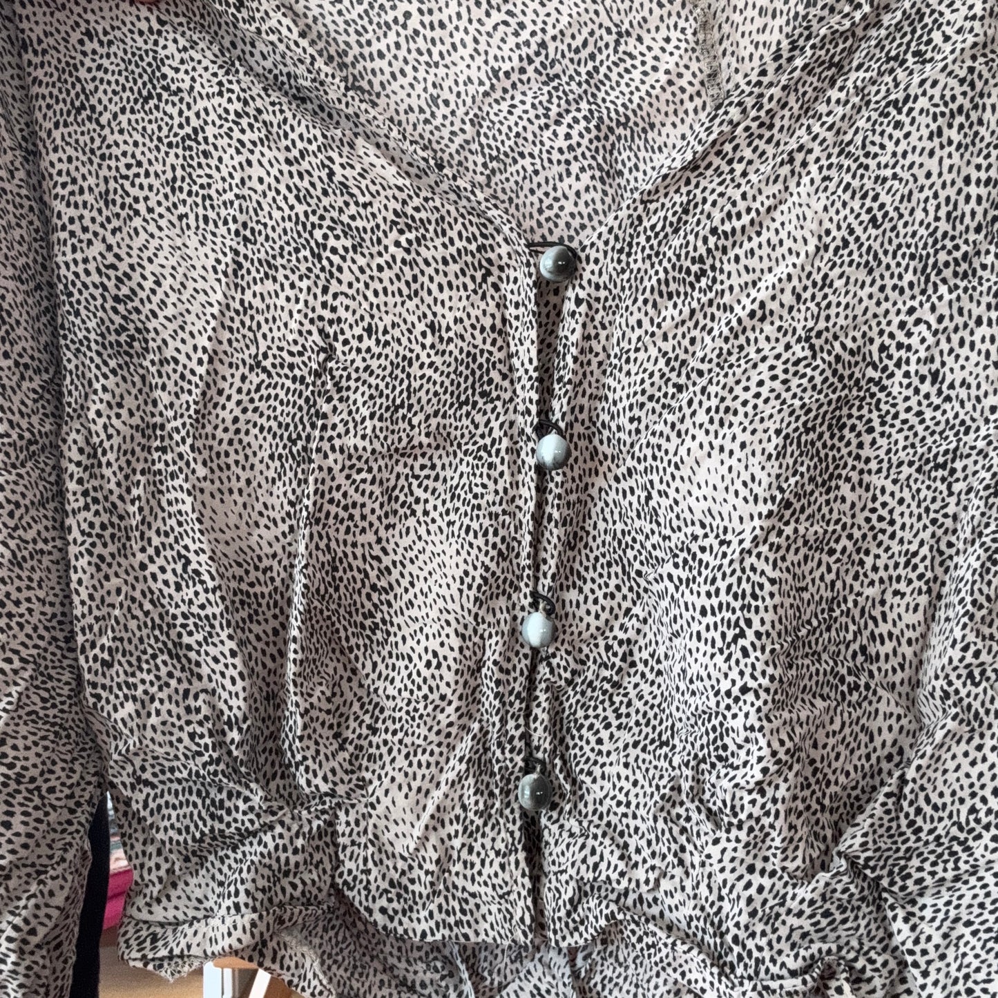 Beige Blouse black Pattern