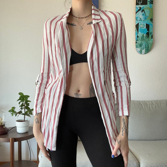 White Cardigan with Pink Stripes | Bern
