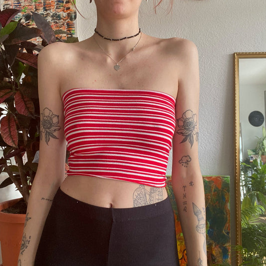 Red Reworked Bandeau Top