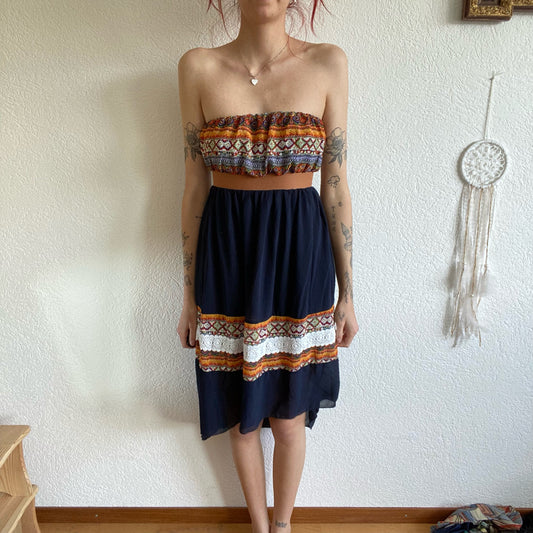 Blue Dress with colorful top| Bern