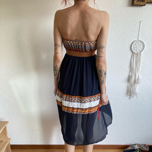 Blue Dress with colorful top| Bern